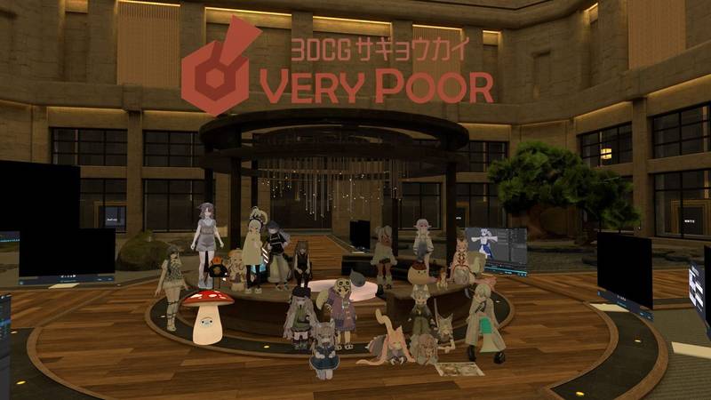The regular Saturday meetup (October 10, 2026). The monitors around the round stage show participants' work screens